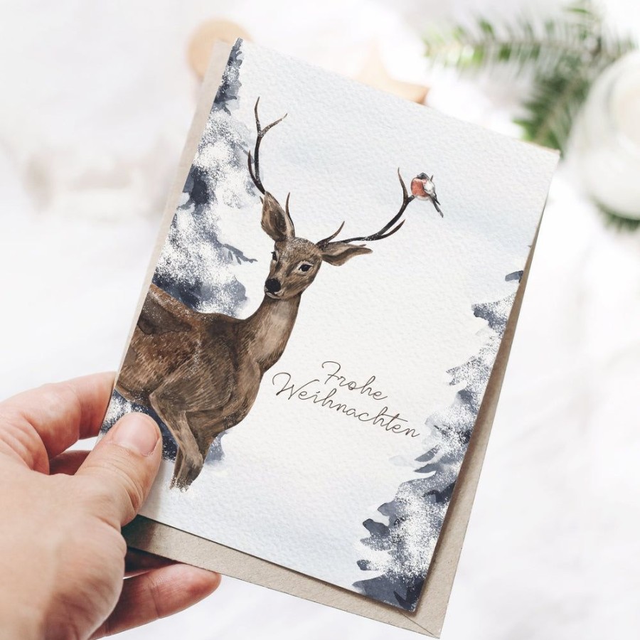 Weihnachten fleuriscoeur | Postkarte Hirsch Weihnachten